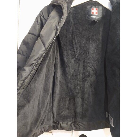 SwissTech Kids Black Puffer Jacket M (7-8) With Hood & Zipper Closure - Picture 8 of 8